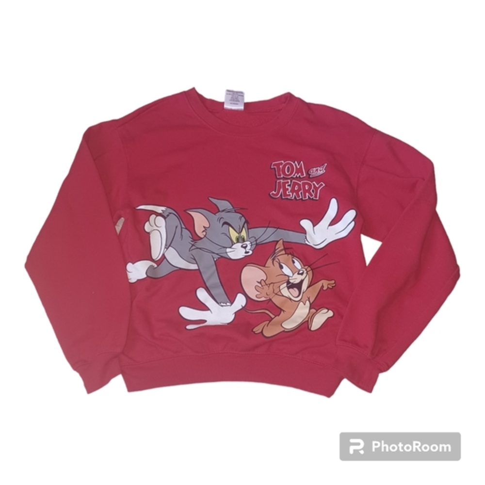 Tom and Jerry Red Sweatshirt Crew Neck Long Sleeve XS‎ (1) Juniors